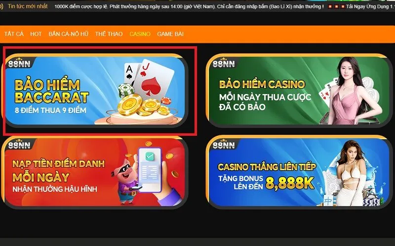 Khuyến mãi 88nn bảo hiểm thua Baccarat